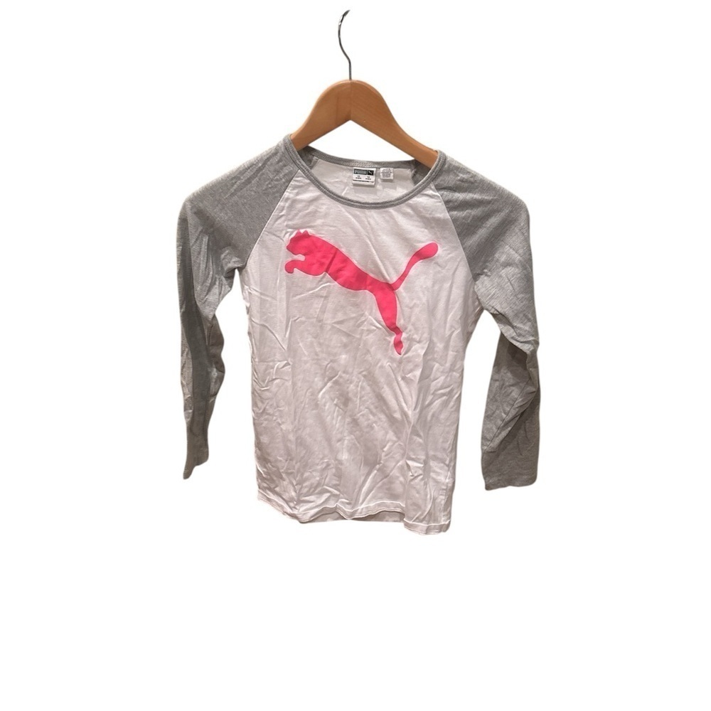 Puma Kids Long Sleeve Tee White and Gray Athletic Design